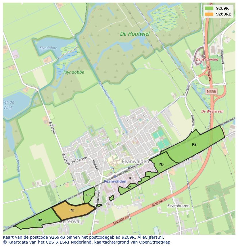 Afbeelding van het postcodegebied 9269 RB op de kaart.