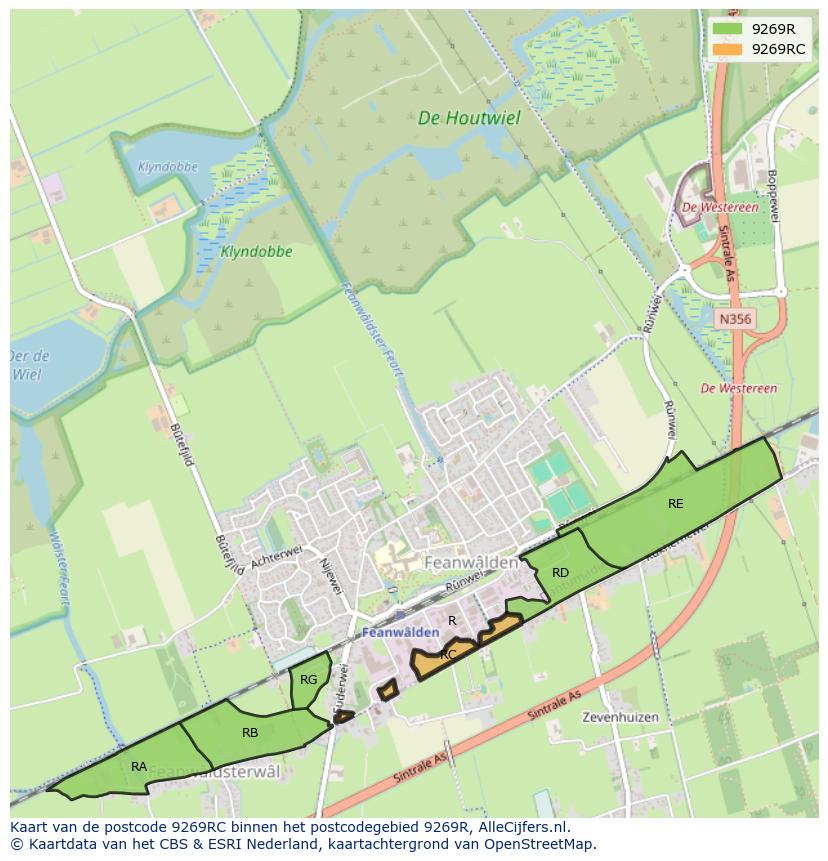 Afbeelding van het postcodegebied 9269 RC op de kaart.