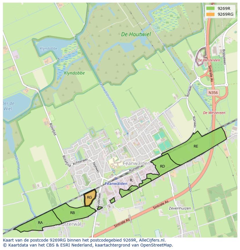 Afbeelding van het postcodegebied 9269 RG op de kaart.