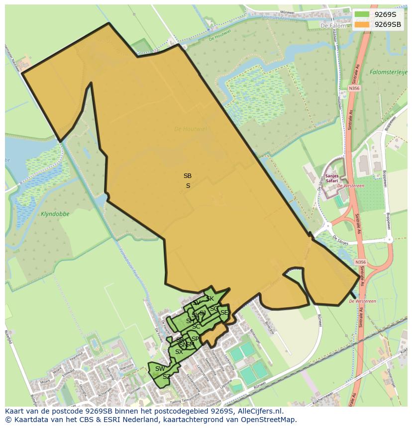 Afbeelding van het postcodegebied 9269 SB op de kaart.
