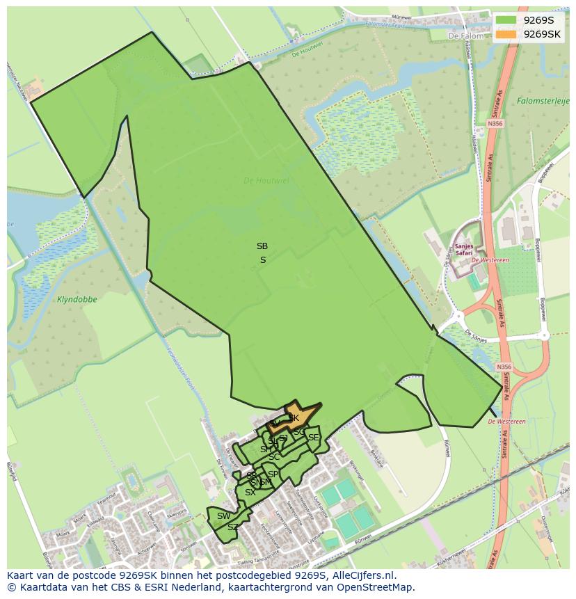 Afbeelding van het postcodegebied 9269 SK op de kaart.