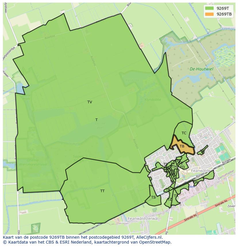 Afbeelding van het postcodegebied 9269 TB op de kaart.