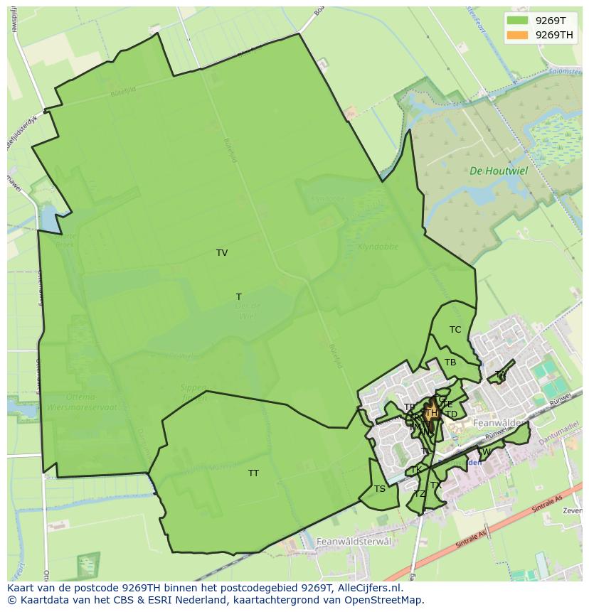 Afbeelding van het postcodegebied 9269 TH op de kaart.