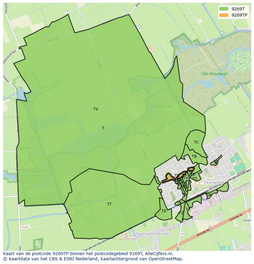 Afbeelding van het postcodegebied 9269 TP op de kaart.