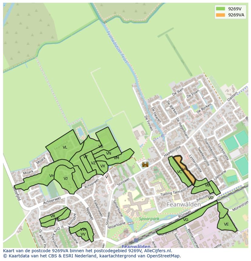 Afbeelding van het postcodegebied 9269 VA op de kaart.