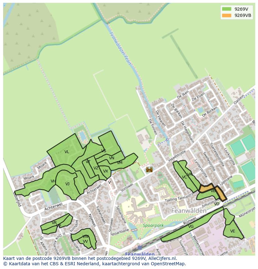Afbeelding van het postcodegebied 9269 VB op de kaart.