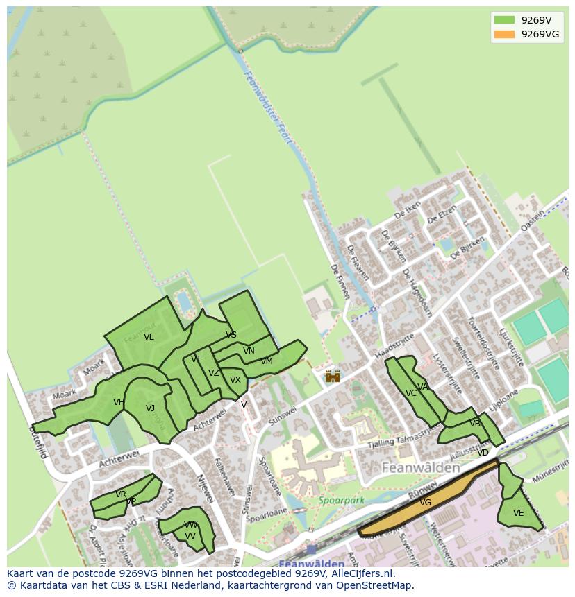Afbeelding van het postcodegebied 9269 VG op de kaart.