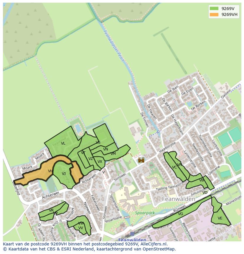 Afbeelding van het postcodegebied 9269 VH op de kaart.