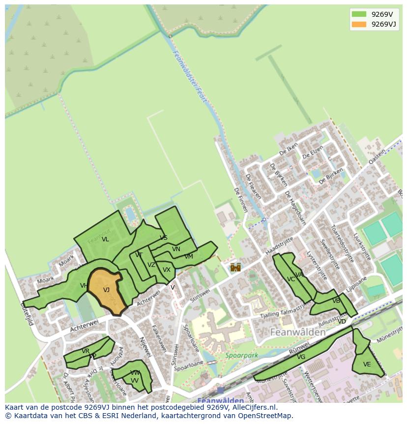 Afbeelding van het postcodegebied 9269 VJ op de kaart.