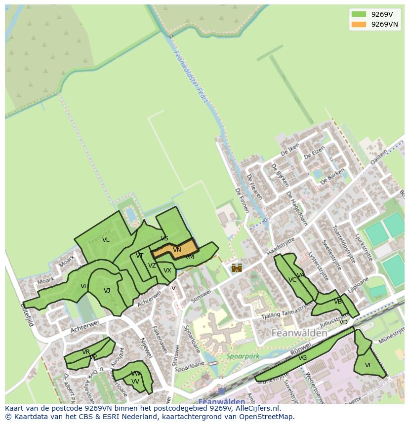 Afbeelding van het postcodegebied 9269 VN op de kaart.