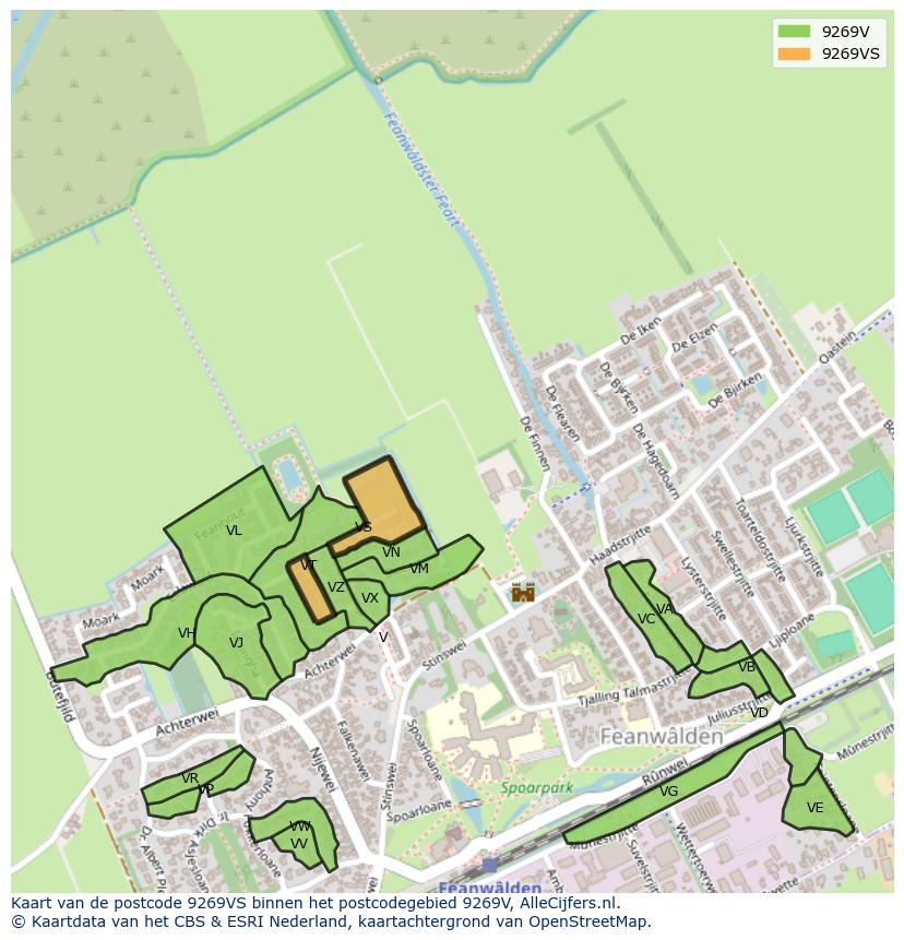 Afbeelding van het postcodegebied 9269 VS op de kaart.