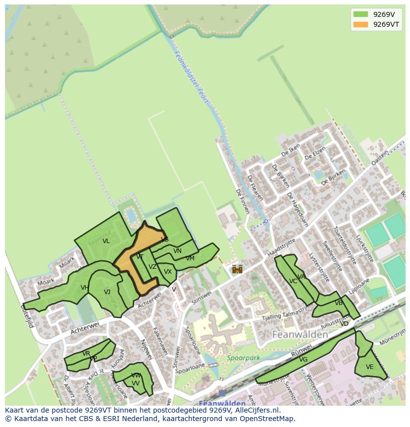 Afbeelding van het postcodegebied 9269 VT op de kaart.