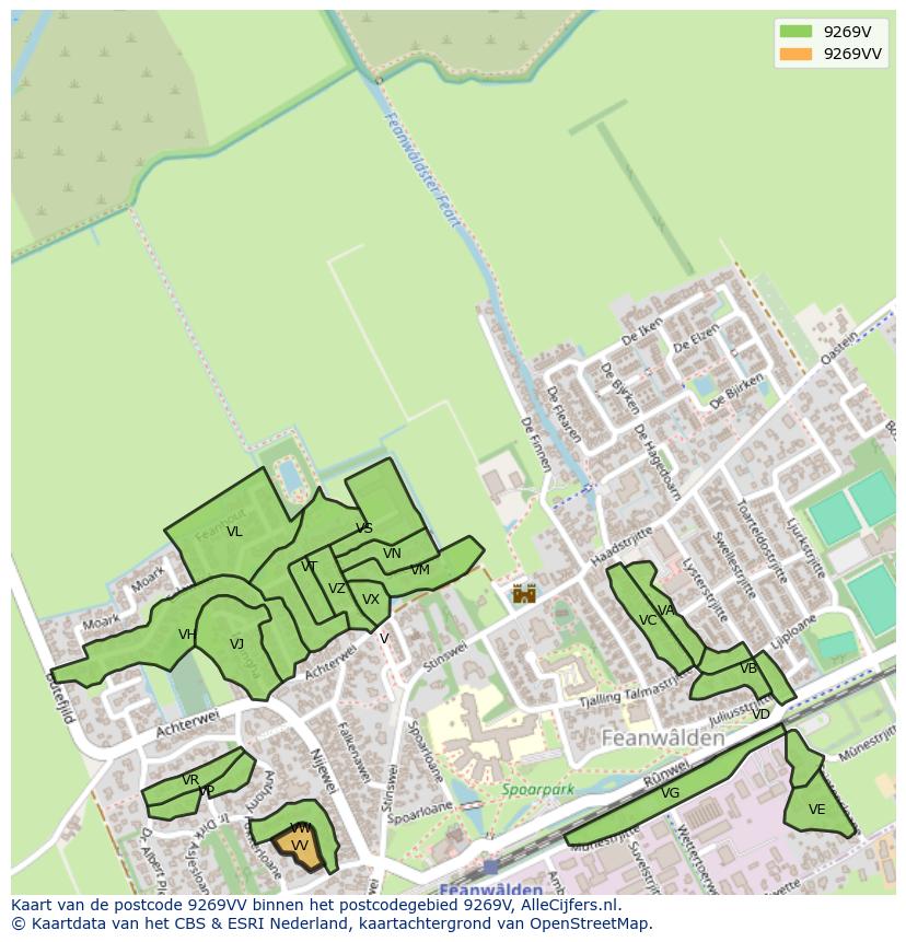 Afbeelding van het postcodegebied 9269 VV op de kaart.