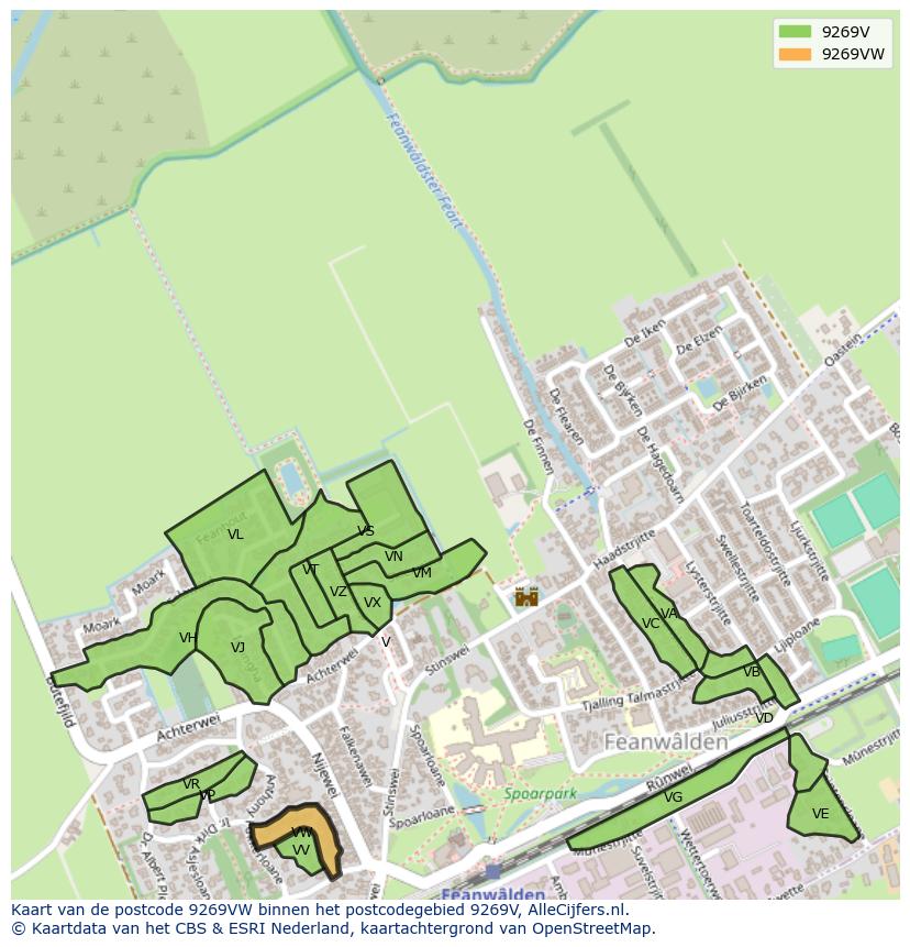 Afbeelding van het postcodegebied 9269 VW op de kaart.