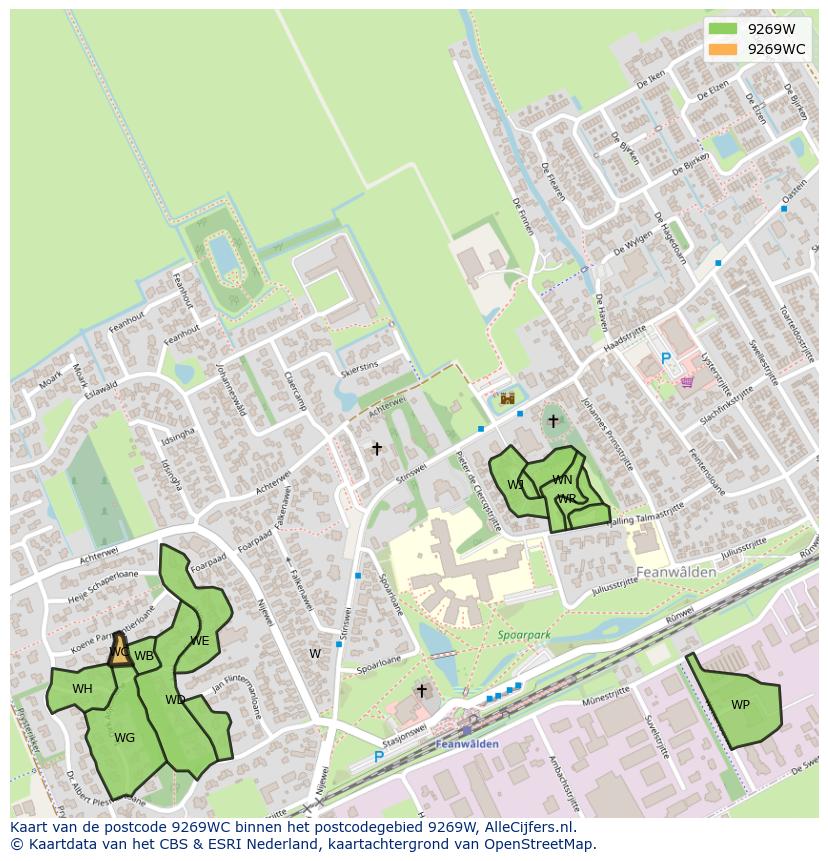 Afbeelding van het postcodegebied 9269 WC op de kaart.