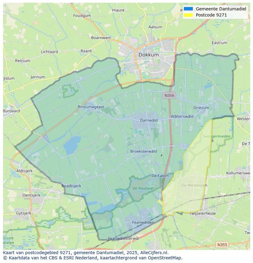 Afbeelding van het postcodegebied 9271 op de kaart.