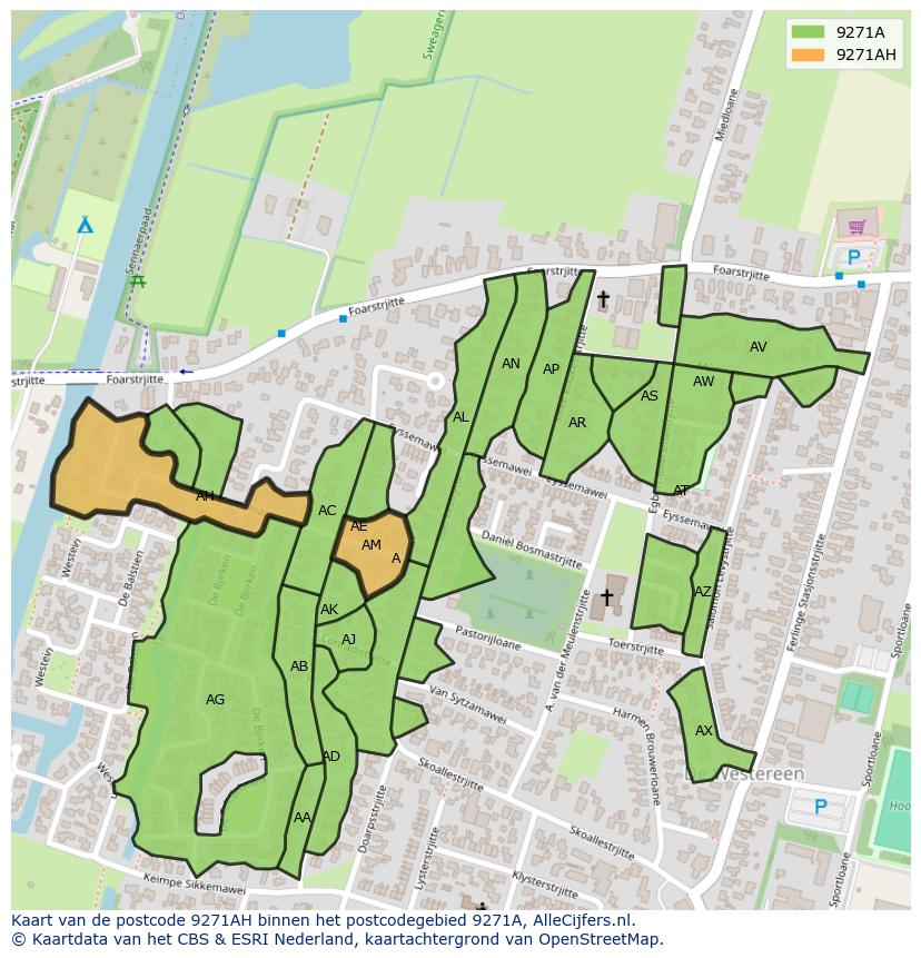 Afbeelding van het postcodegebied 9271 AH op de kaart.