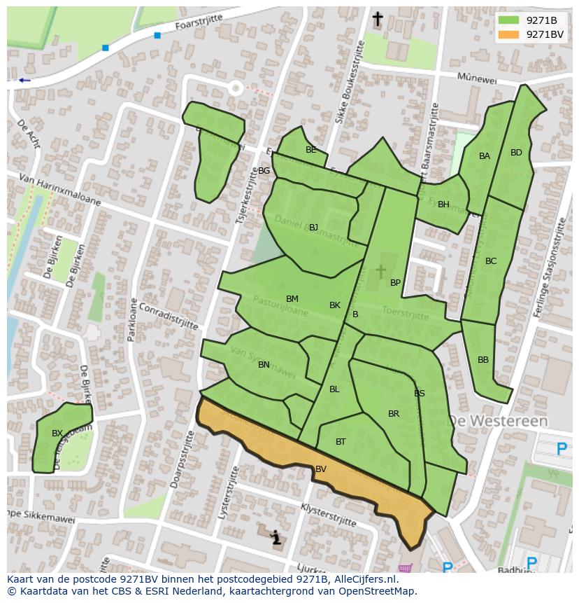 Afbeelding van het postcodegebied 9271 BV op de kaart.
