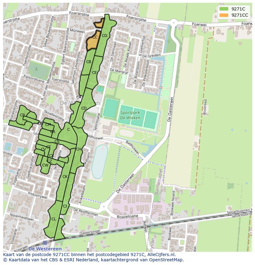 Afbeelding van het postcodegebied 9271 CC op de kaart.