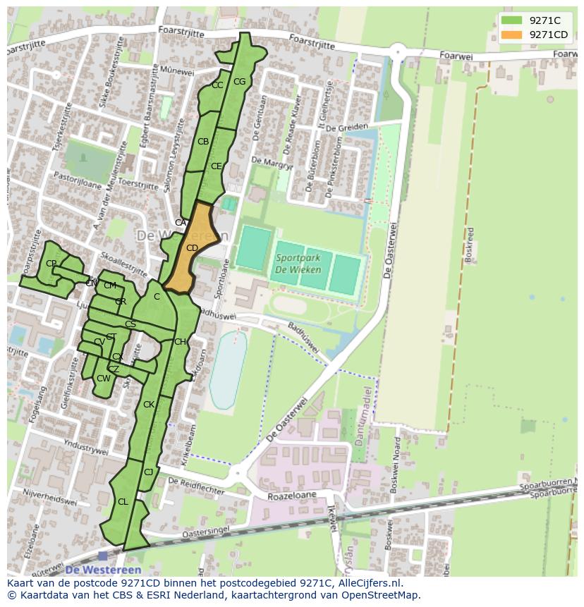 Afbeelding van het postcodegebied 9271 CD op de kaart.