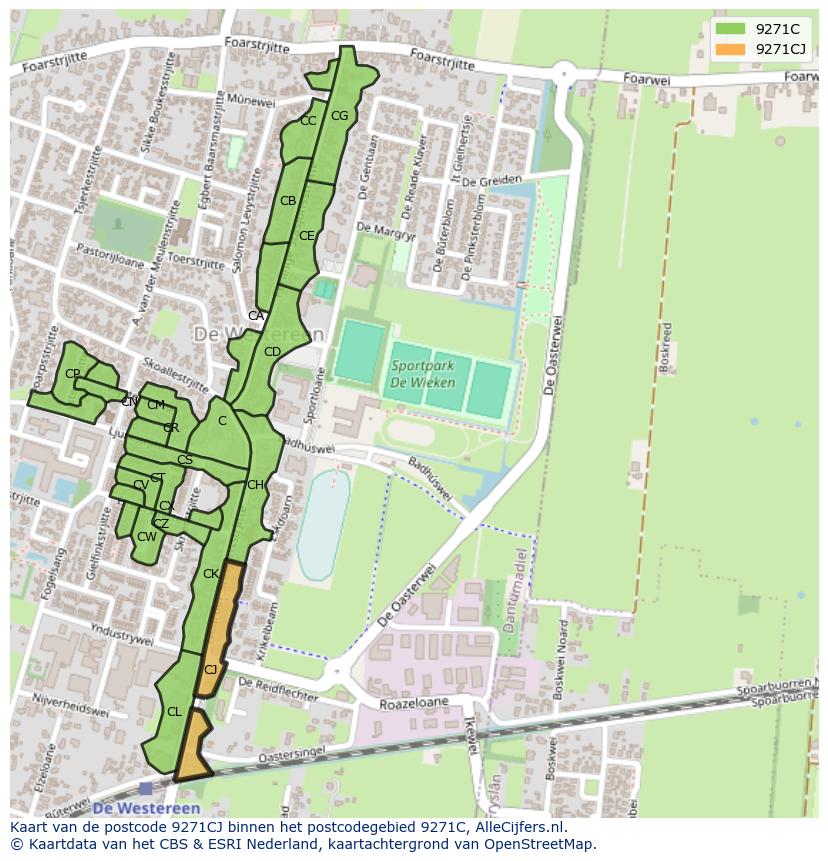 Afbeelding van het postcodegebied 9271 CJ op de kaart.