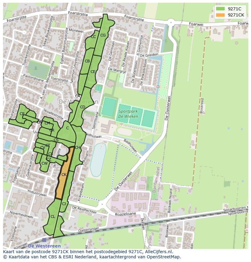 Afbeelding van het postcodegebied 9271 CK op de kaart.