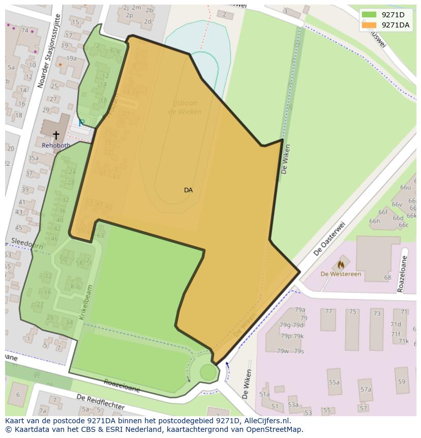 Afbeelding van het postcodegebied 9271 DA op de kaart.