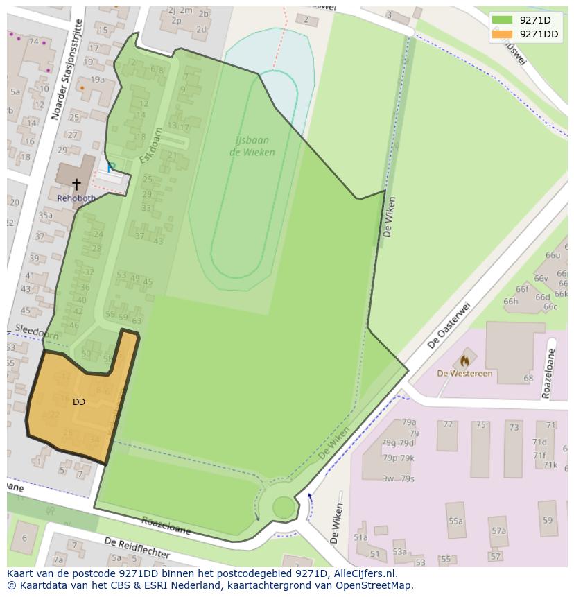 Afbeelding van het postcodegebied 9271 DD op de kaart.