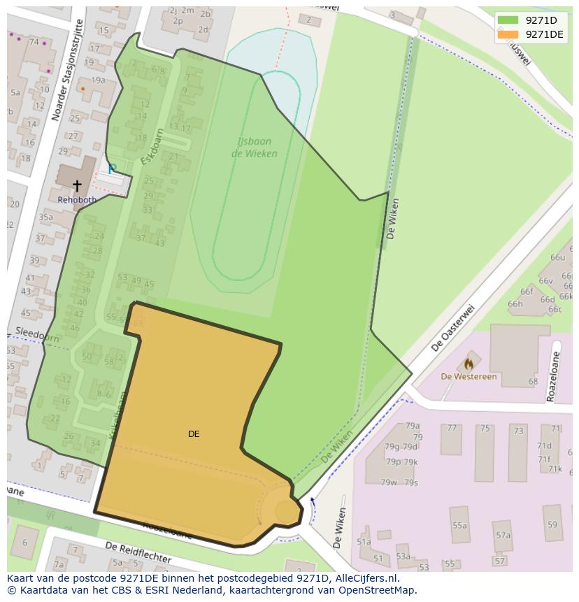 Afbeelding van het postcodegebied 9271 DE op de kaart.
