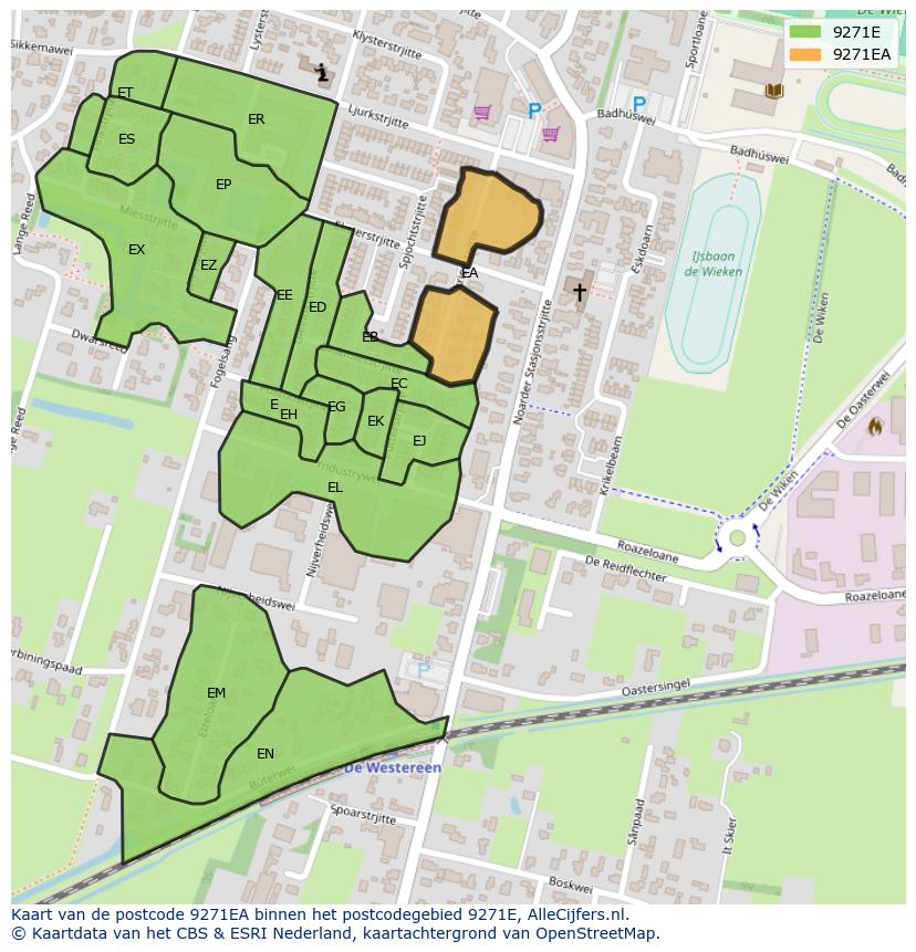 Afbeelding van het postcodegebied 9271 EA op de kaart.