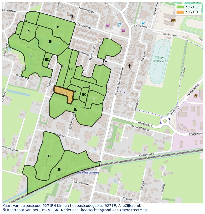 Afbeelding van het postcodegebied 9271 EH op de kaart.