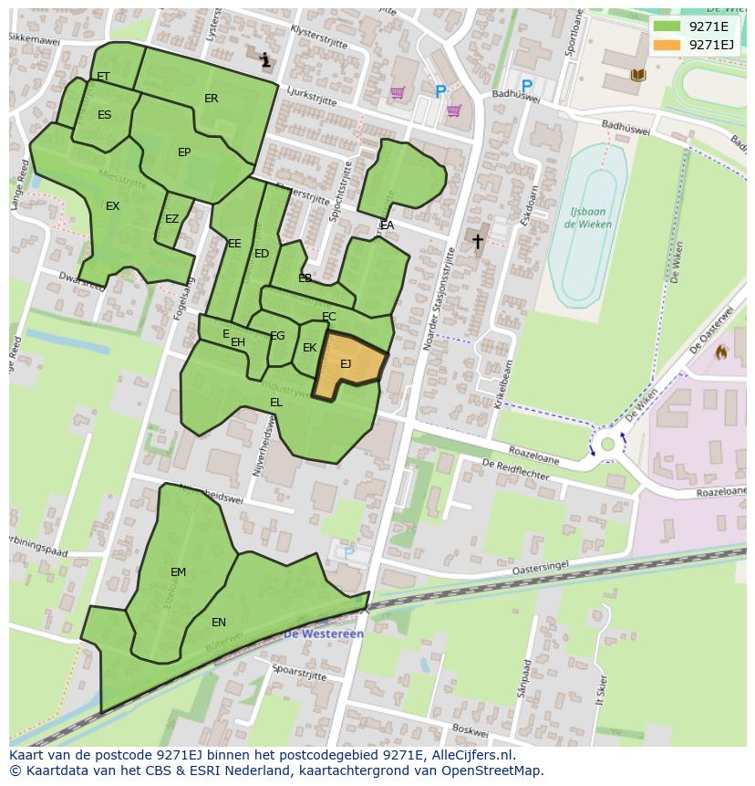 Afbeelding van het postcodegebied 9271 EJ op de kaart.
