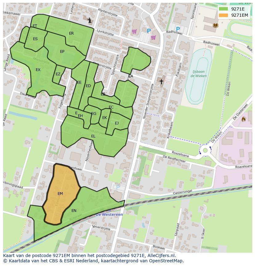 Afbeelding van het postcodegebied 9271 EM op de kaart.