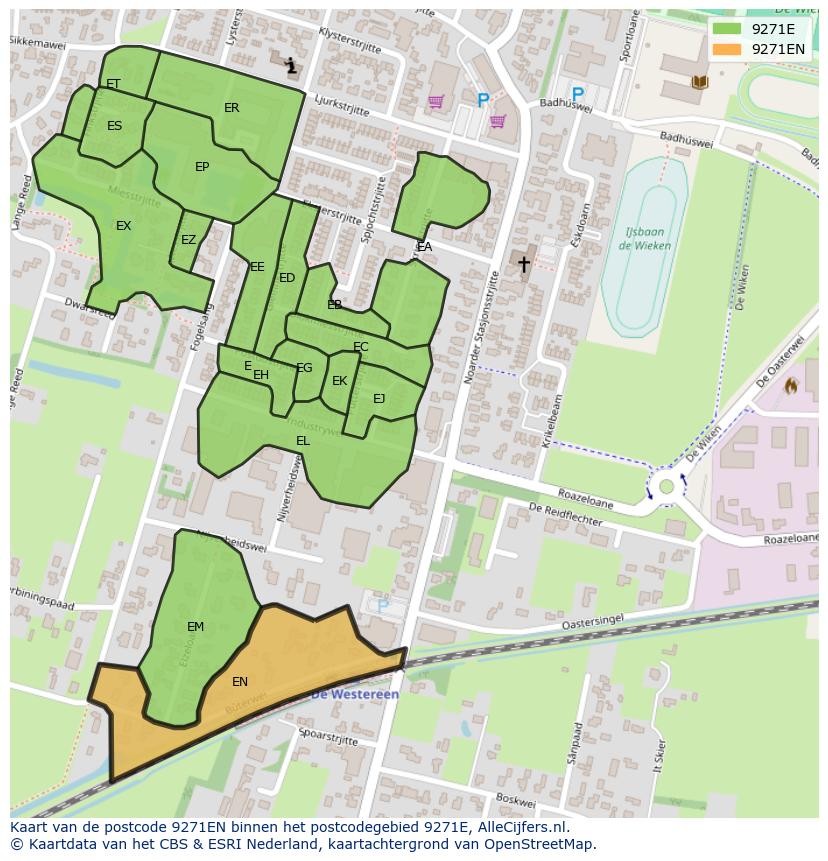 Afbeelding van het postcodegebied 9271 EN op de kaart.