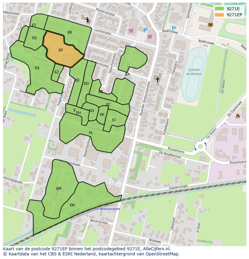 Afbeelding van het postcodegebied 9271 EP op de kaart.