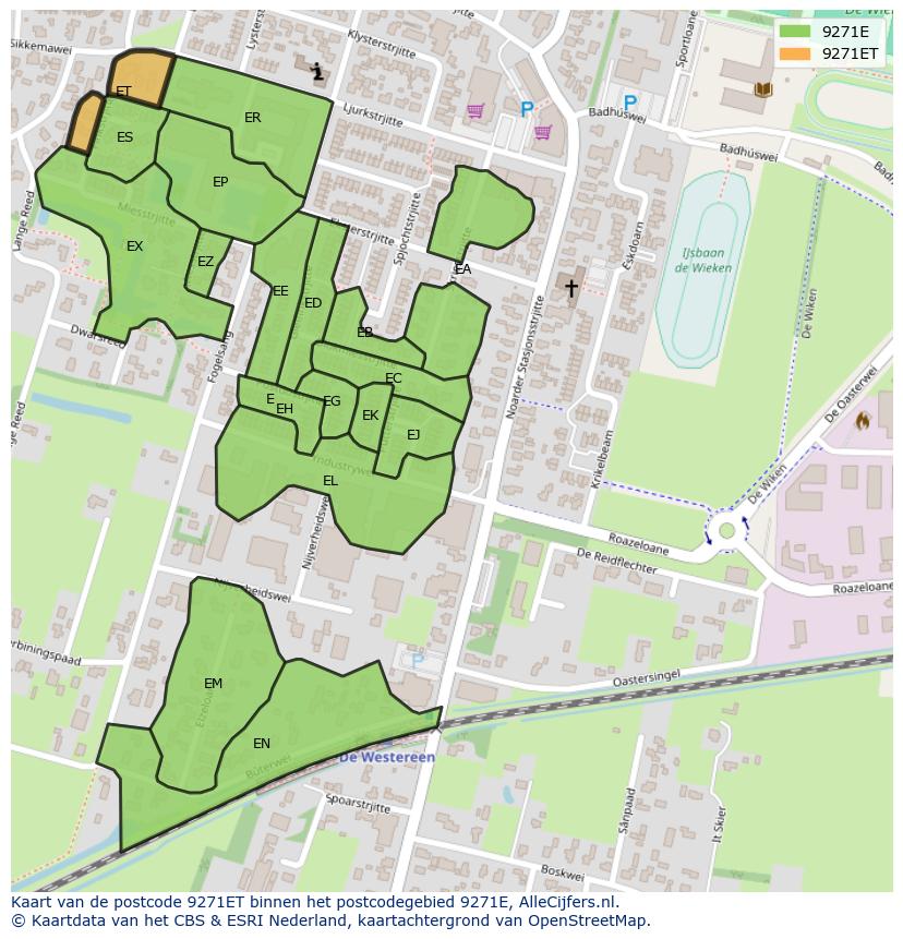 Afbeelding van het postcodegebied 9271 ET op de kaart.