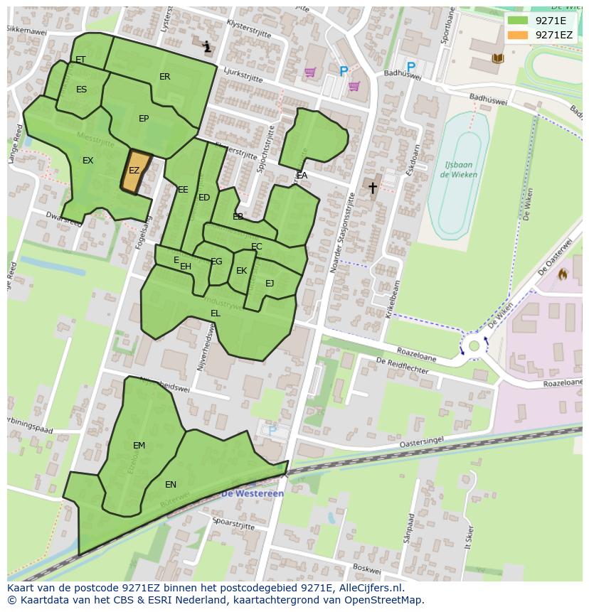 Afbeelding van het postcodegebied 9271 EZ op de kaart.