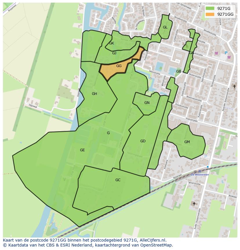 Afbeelding van het postcodegebied 9271 GG op de kaart.