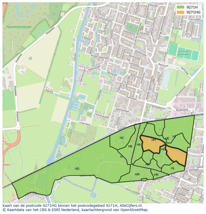 Afbeelding van het postcodegebied 9271 HG op de kaart.
