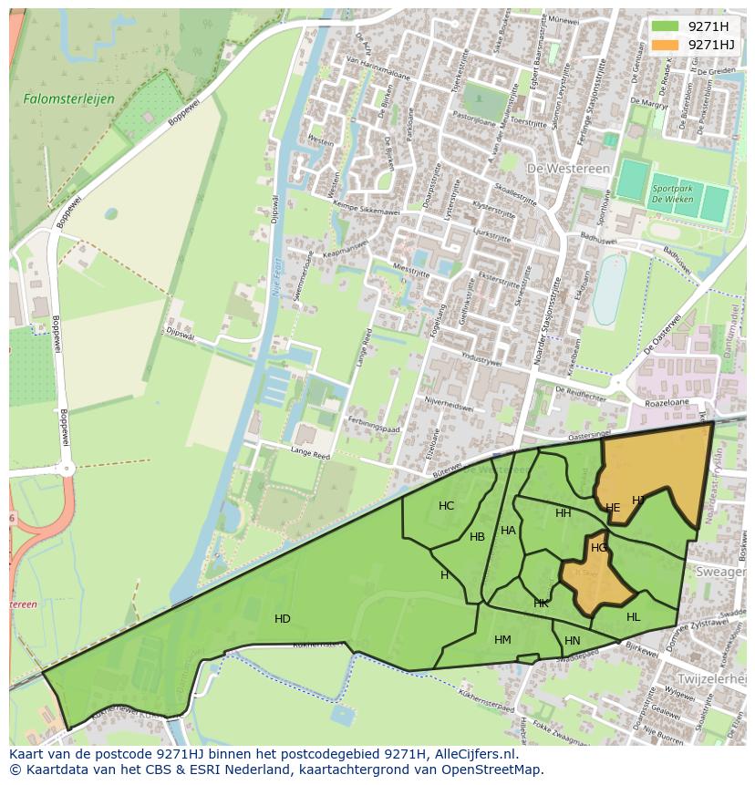 Afbeelding van het postcodegebied 9271 HJ op de kaart.