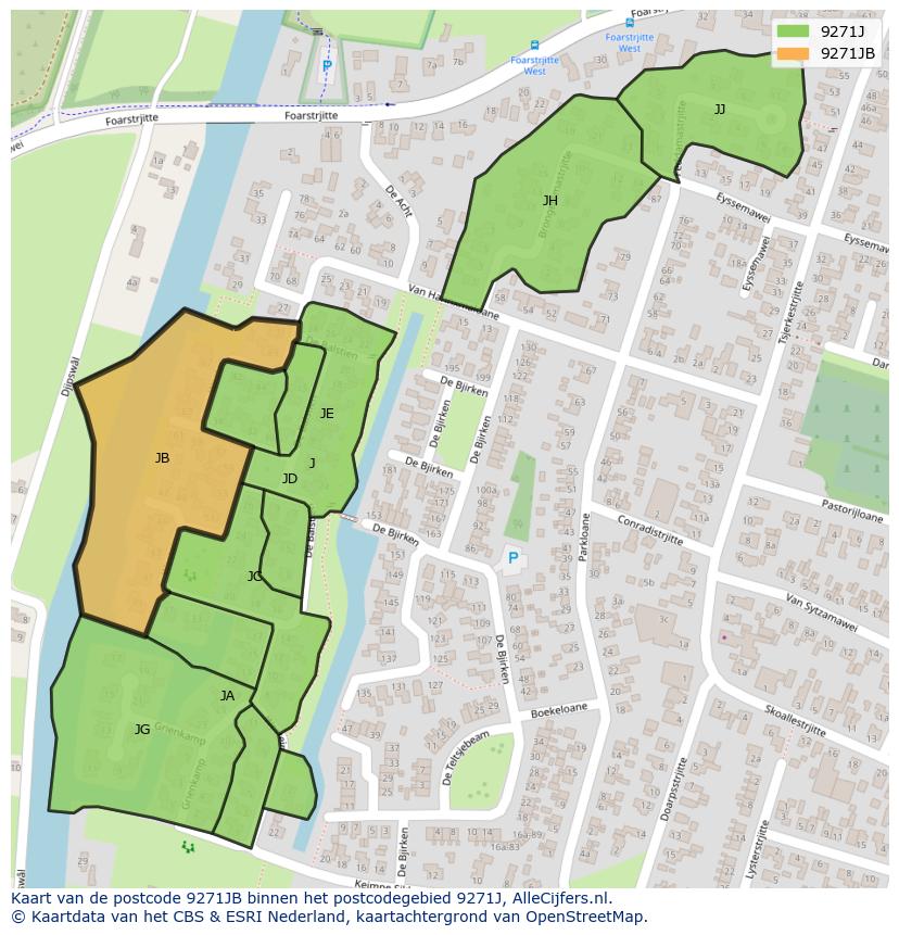 Afbeelding van het postcodegebied 9271 JB op de kaart.