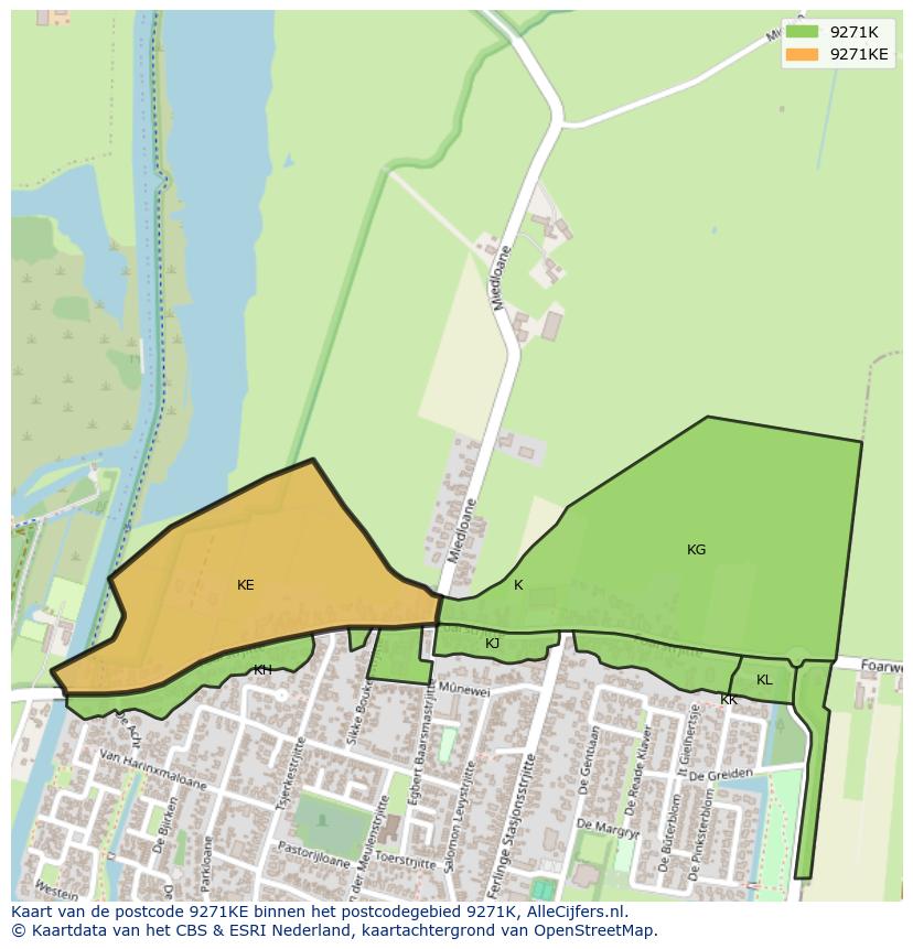 Afbeelding van het postcodegebied 9271 KE op de kaart.