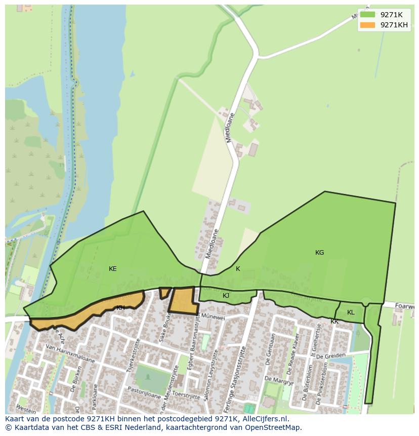 Afbeelding van het postcodegebied 9271 KH op de kaart.