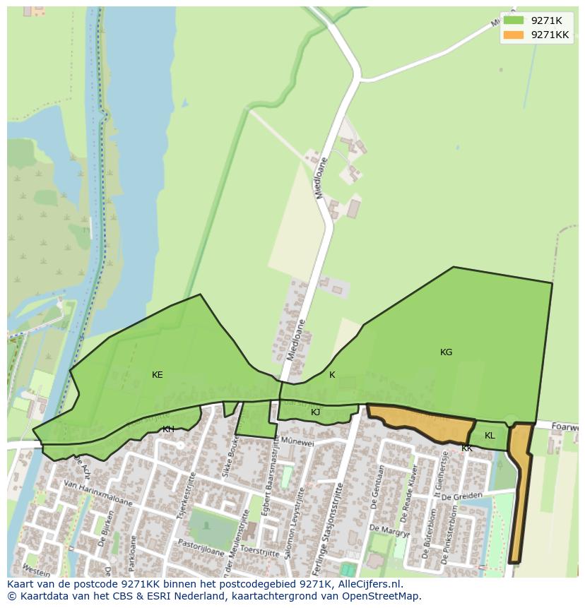 Afbeelding van het postcodegebied 9271 KK op de kaart.