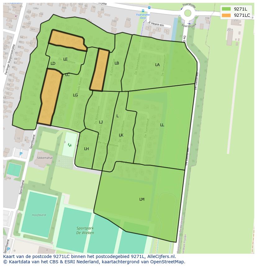 Afbeelding van het postcodegebied 9271 LC op de kaart.