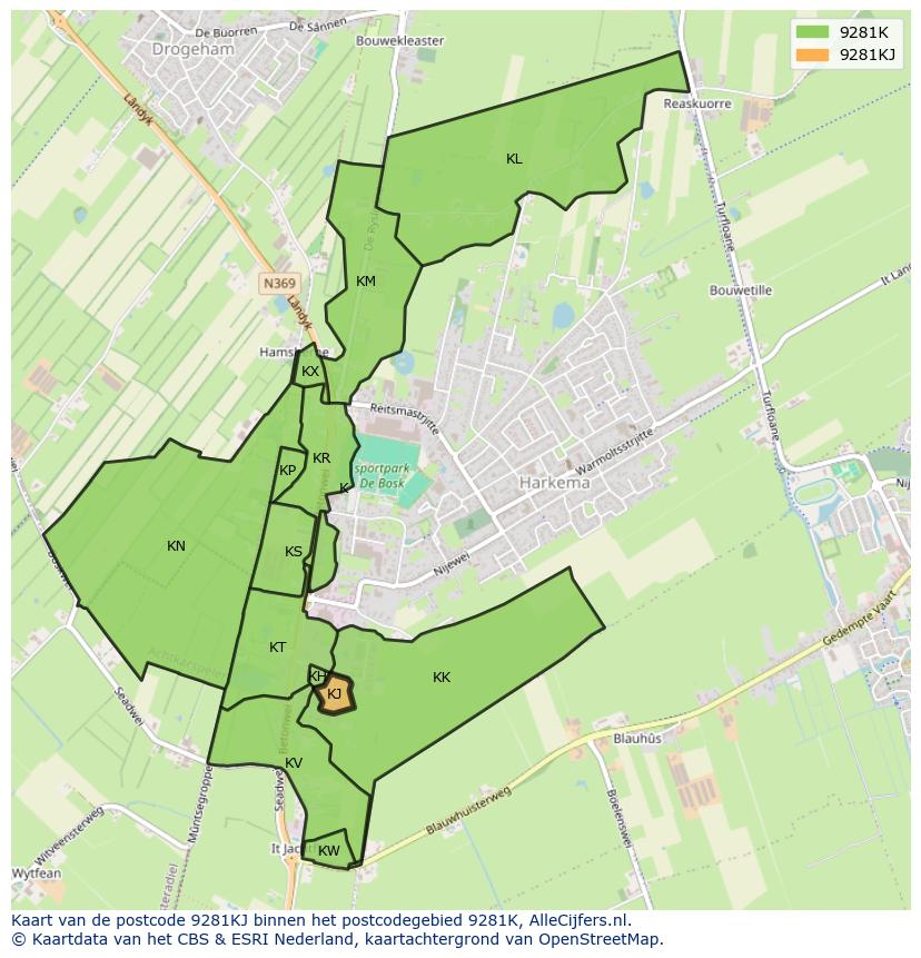 Afbeelding van het postcodegebied 9281 KJ op de kaart.