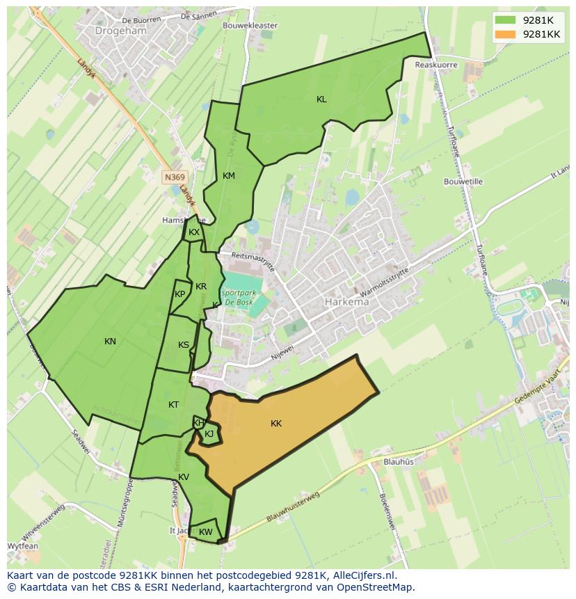 Afbeelding van het postcodegebied 9281 KK op de kaart.