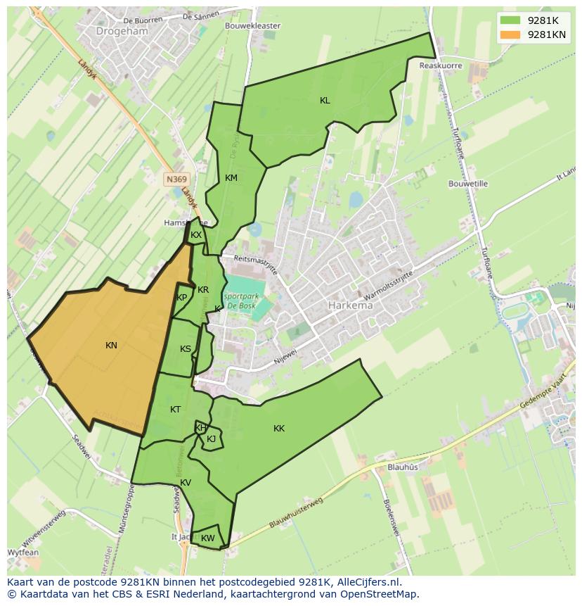 Afbeelding van het postcodegebied 9281 KN op de kaart.