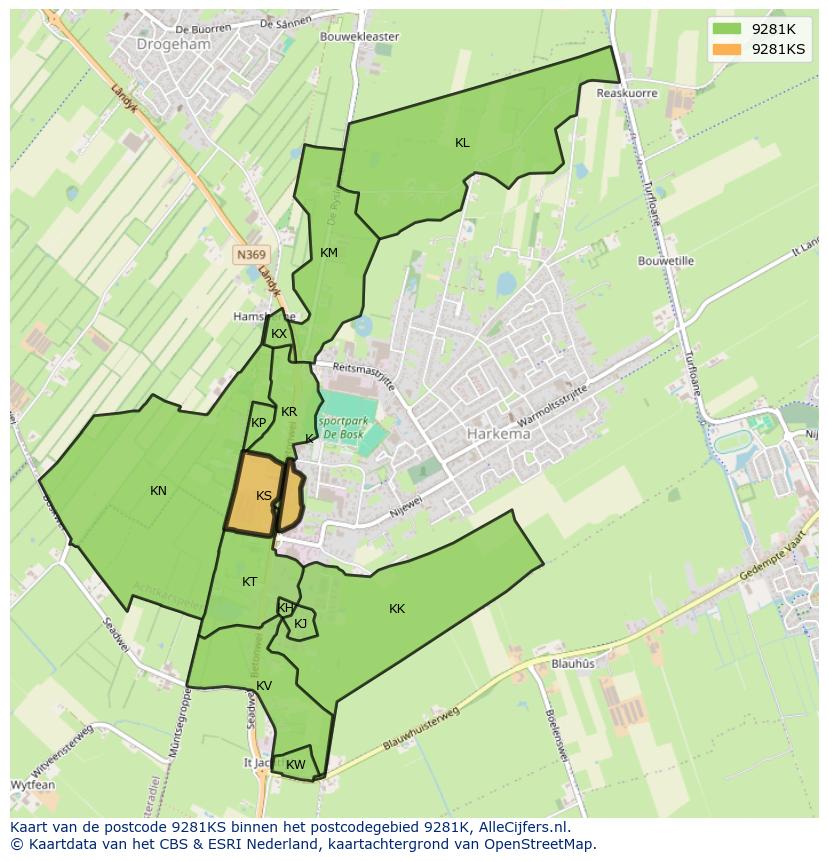 Afbeelding van het postcodegebied 9281 KS op de kaart.