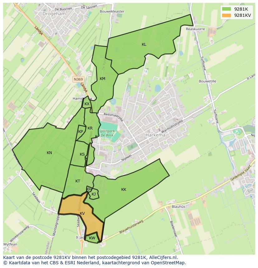 Afbeelding van het postcodegebied 9281 KV op de kaart.